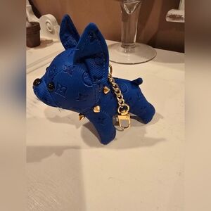 Blue Dog Keychain with Gold Accents And Gold Spiked Collar